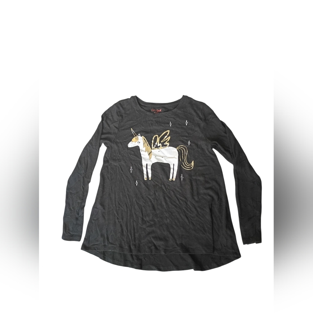 Cat & Jack Black Long Sleeve Shirt with Gold Unicorn